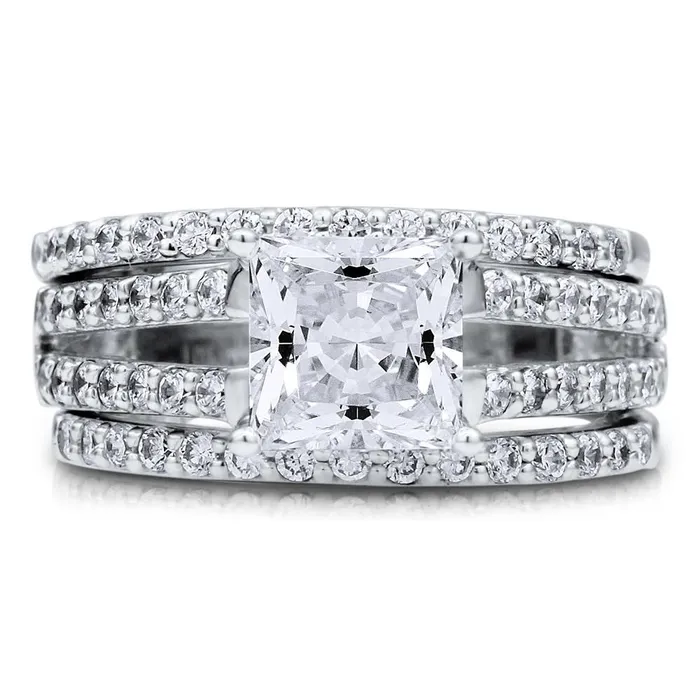 BERRICLE Rings Solitaire 2ct Princess CZ Split Shank Ring Set in Sterling Silver