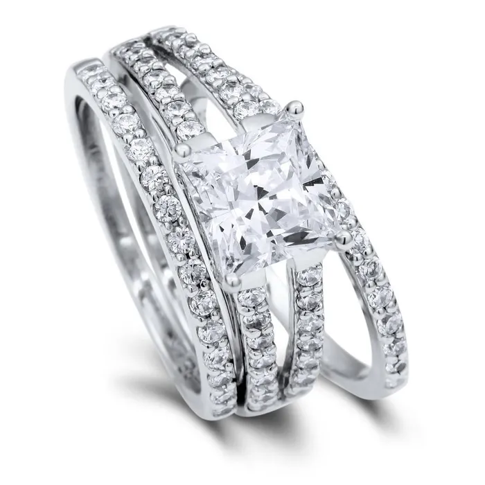 BERRICLE Rings Solitaire 2ct Princess CZ Split Shank Ring Set in Sterling Silver