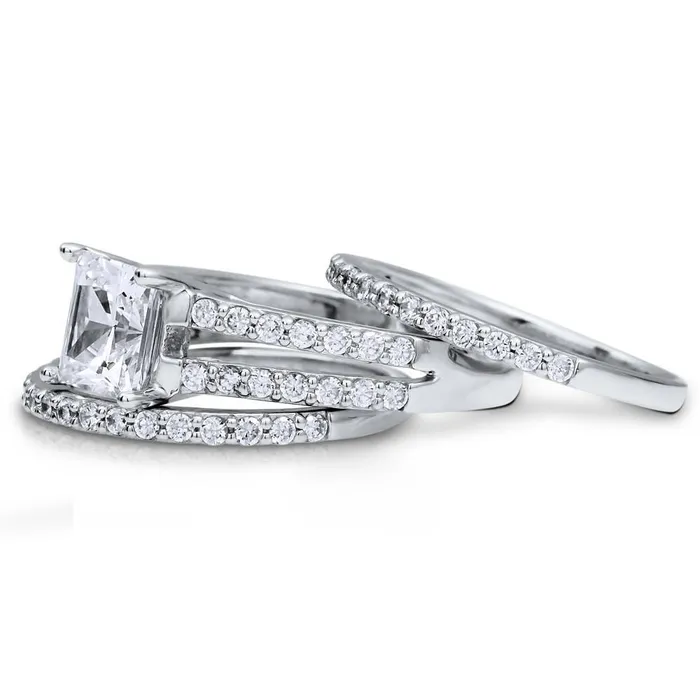 BERRICLE Rings Solitaire 2ct Princess CZ Split Shank Ring Set in Sterling Silver