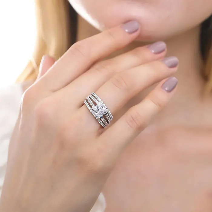 BERRICLE Rings Solitaire 2ct Princess CZ Split Shank Ring Set in Sterling Silver