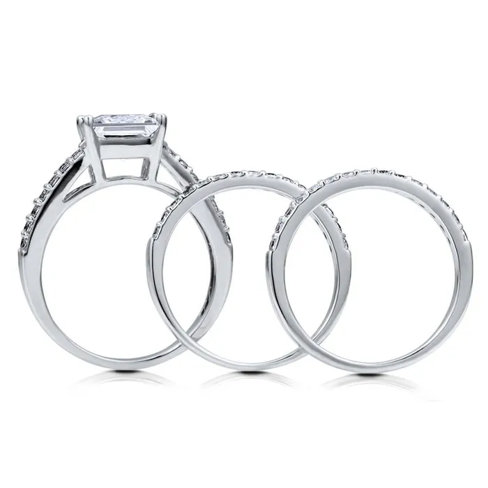 BERRICLE Rings Solitaire 2ct Princess CZ Split Shank Ring Set in Sterling Silver
