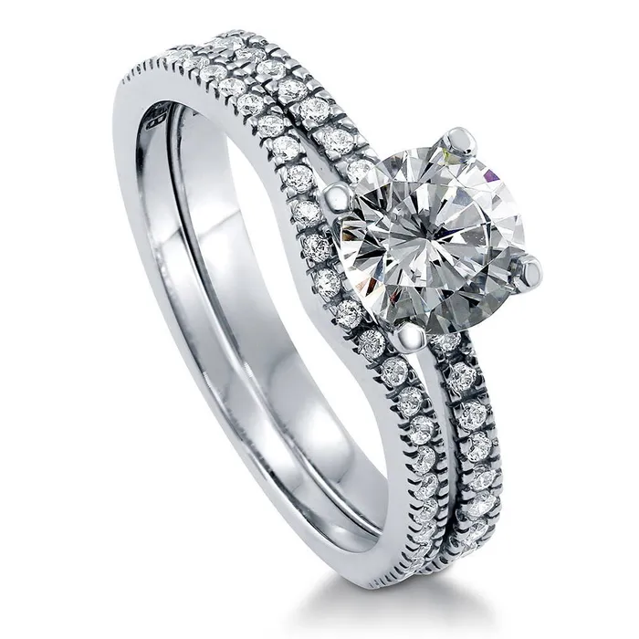 BERRICLE Rings Solitaire Wishbone 1ct CZ Ring Set in Sterling Silver