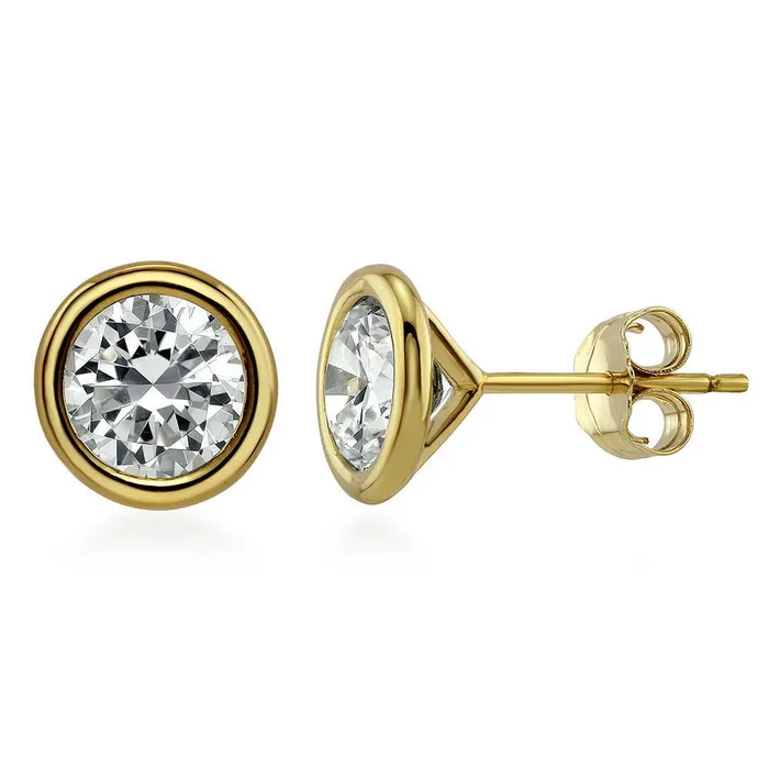 BERRICLE Solitaire Bezel CZ Stud Earrings in Gold Flashed Sterling Silver Earrings BERRICLE Solitaire Bezel CZ Stud Earrings in Gold Flashed Sterling Silver Earrings