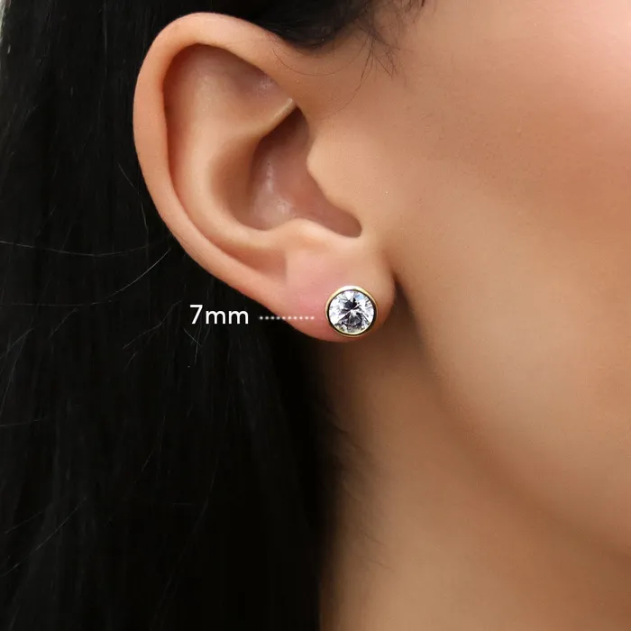 BERRICLE Solitaire Bezel CZ Stud Earrings in Gold Flashed Sterling Silver Earrings