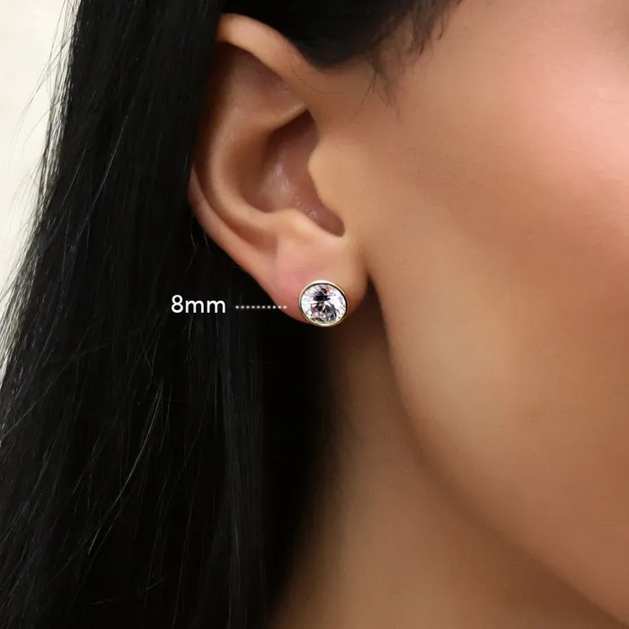 BERRICLE Solitaire Bezel CZ Stud Earrings in Gold Flashed Sterling Silver Earrings