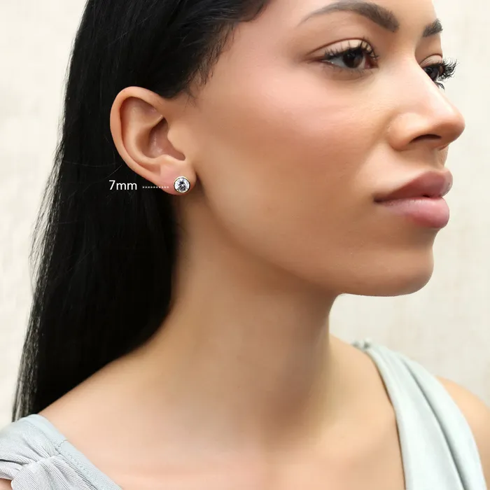 BERRICLE Solitaire Bezel CZ Stud Earrings in Gold Flashed Sterling Silver Earrings