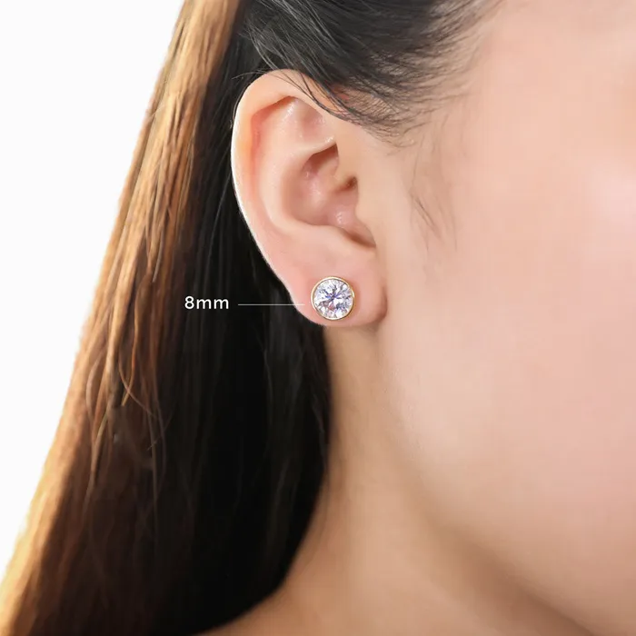 BERRICLE Solitaire Bezel CZ Stud Earrings in Gold Flashed Sterling Silver Earrings