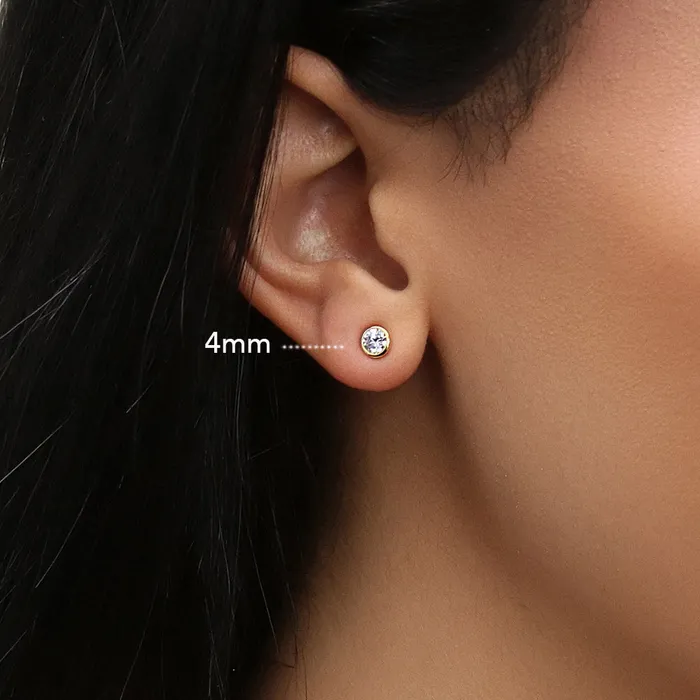 BERRICLE Solitaire Bezel CZ Stud Earrings in Gold Flashed Sterling Silver Earrings