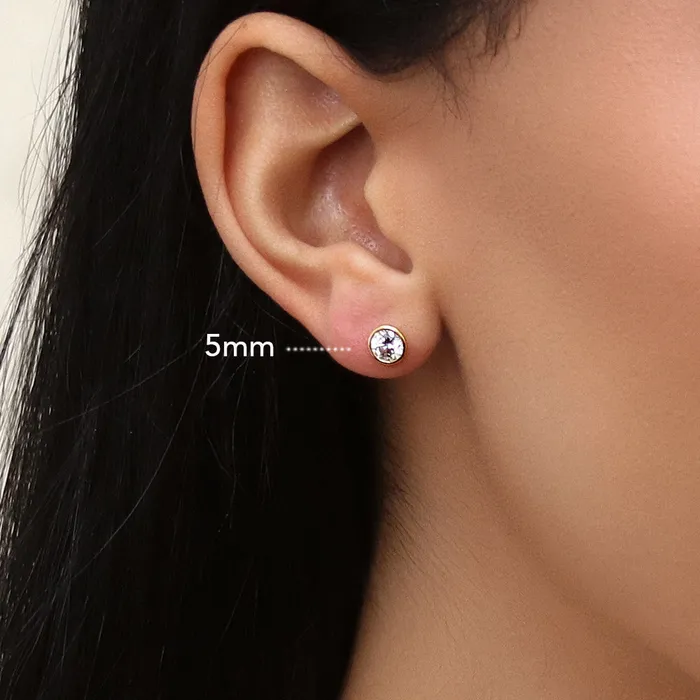 BERRICLE Solitaire Bezel CZ Stud Earrings in Gold Flashed Sterling Silver Earrings