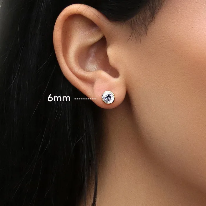 BERRICLE Solitaire Bezel CZ Stud Earrings in Gold Flashed Sterling Silver Earrings