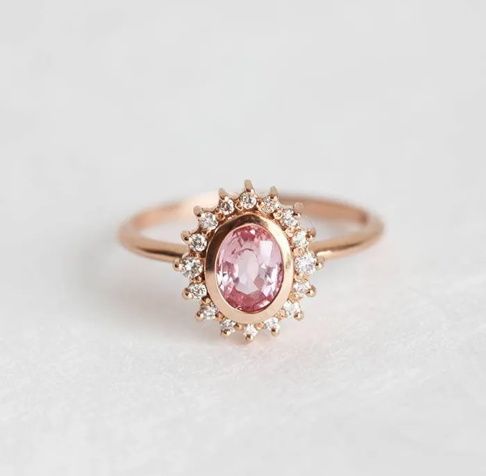 Capucinne Rings Angie Peach Pink Sapphire Diamond Ring