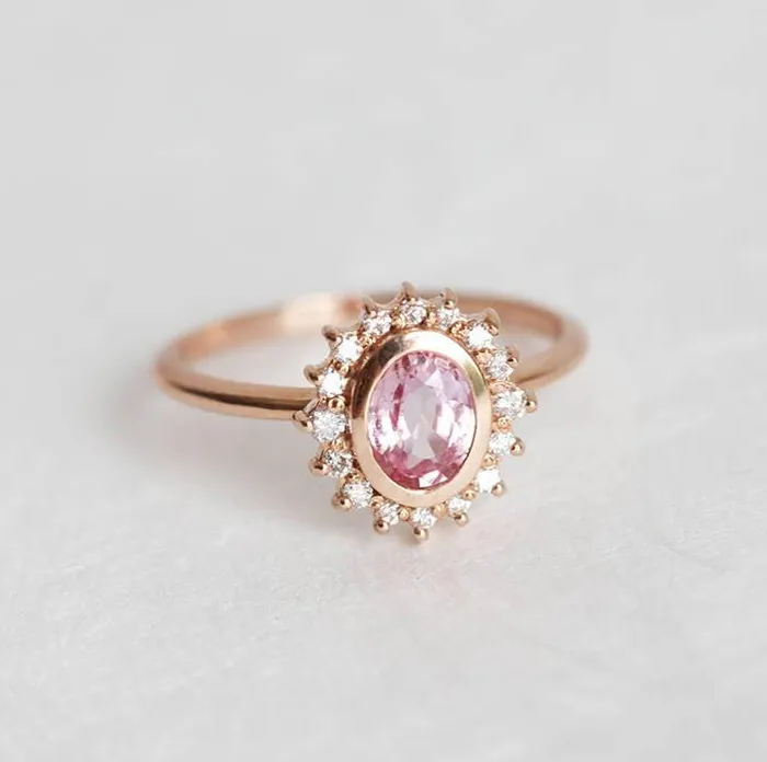 Capucinne Rings Angie Peach Pink Sapphire Diamond Ring