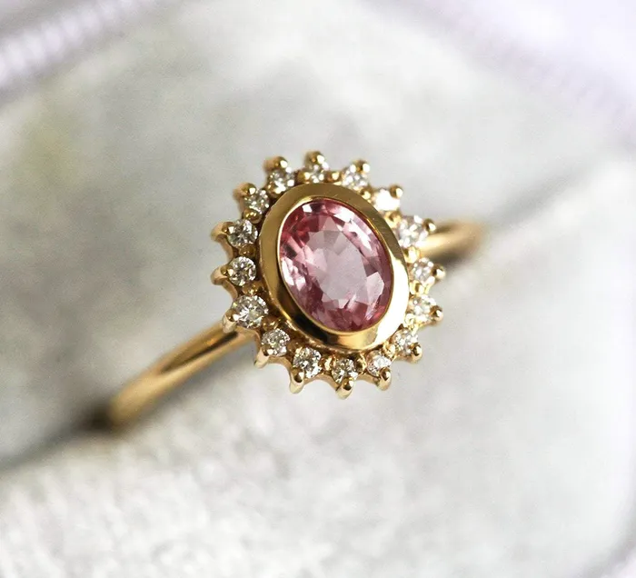 Capucinne Rings Angie Peach Pink Sapphire Diamond Ring