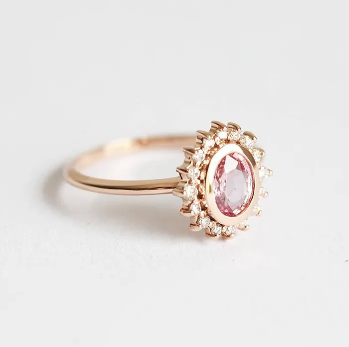 Capucinne Rings Angie Peach Pink Sapphire Diamond Ring