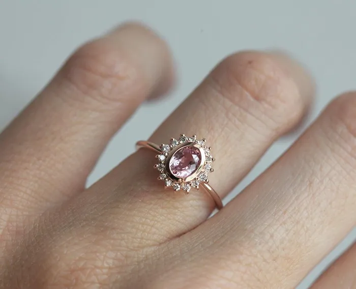 Capucinne Rings Angie Peach Pink Sapphire Diamond Ring