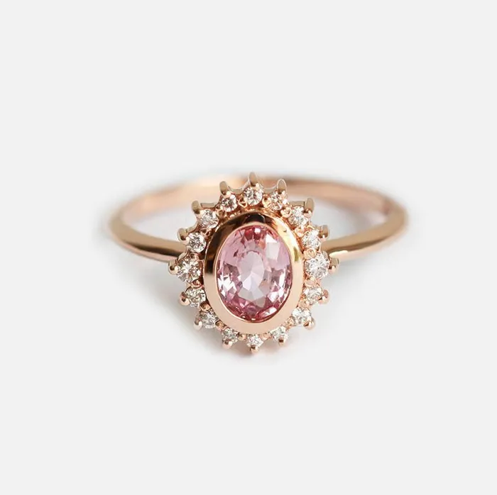 Capucinne Rings Angie Peach Pink Sapphire Diamond Ring