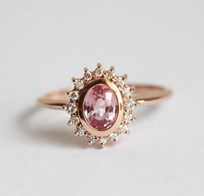 Capucinne Rings Angie Peach Pink Sapphire Diamond Ring