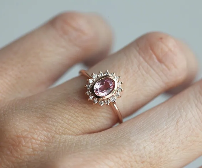 Capucinne Rings Angie Peach Pink Sapphire Diamond Ring