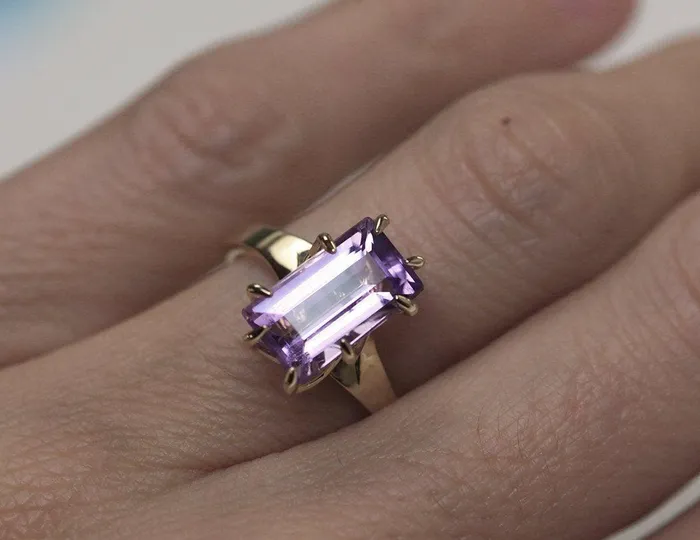 Capucinne Rings Cassandra Baguette Cut Amethyst Ring