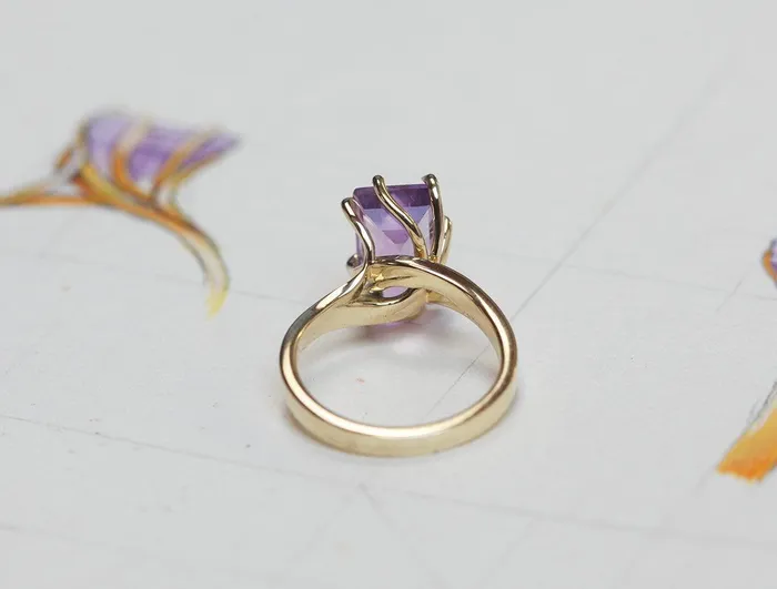 Capucinne Rings Cassandra Baguette Cut Amethyst Ring