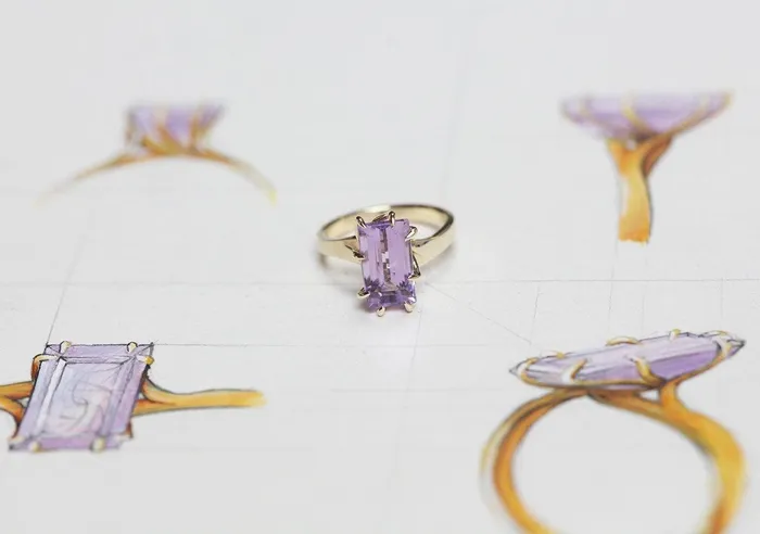 Capucinne Rings Cassandra Baguette Cut Amethyst Ring