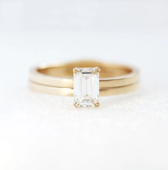 Capucinne Rings Emerald cut diamond engagement ring set 18k gold diamond