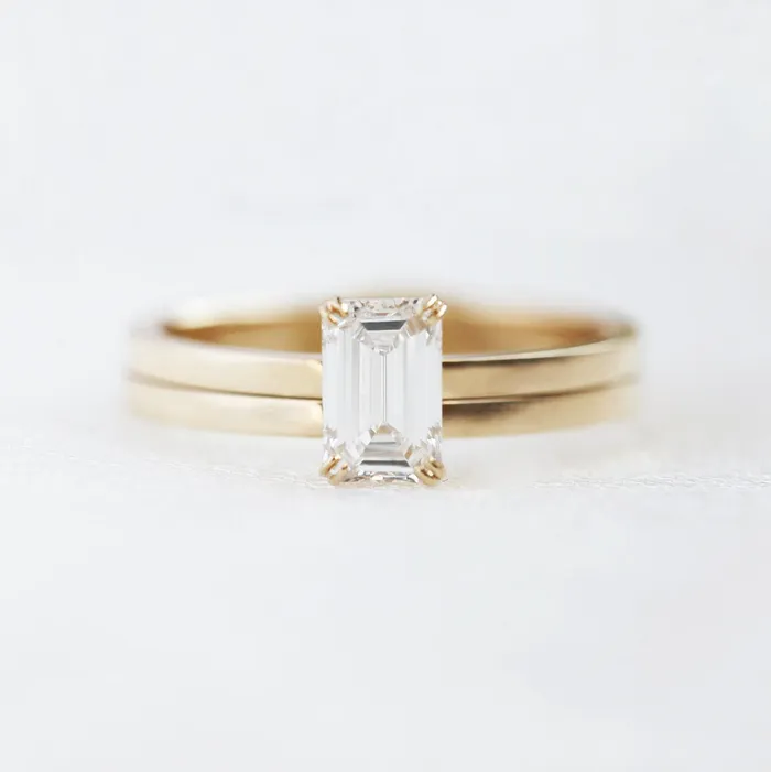 Capucinne Rings Emerald cut diamond engagement ring set 18k gold diamond