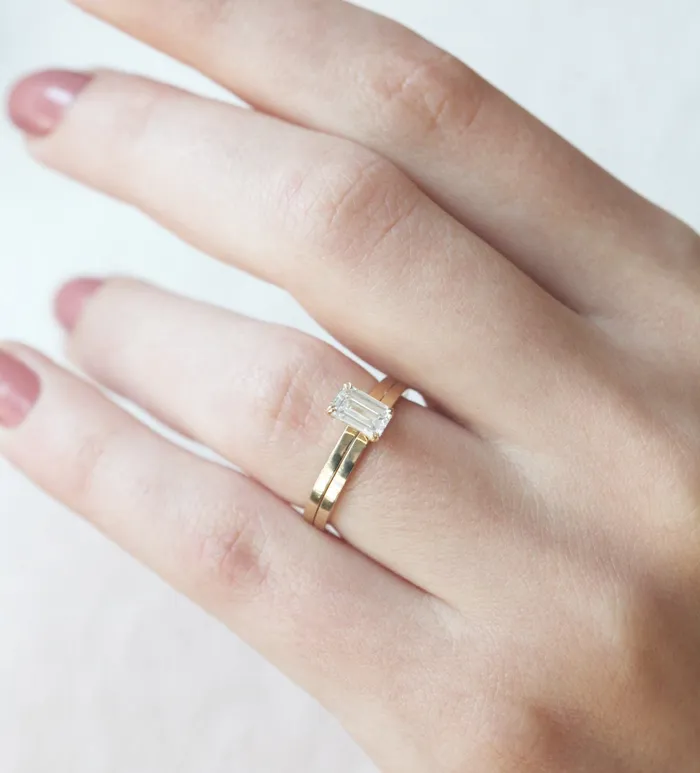 Capucinne Rings Emerald cut diamond engagement ring set 18k gold diamond