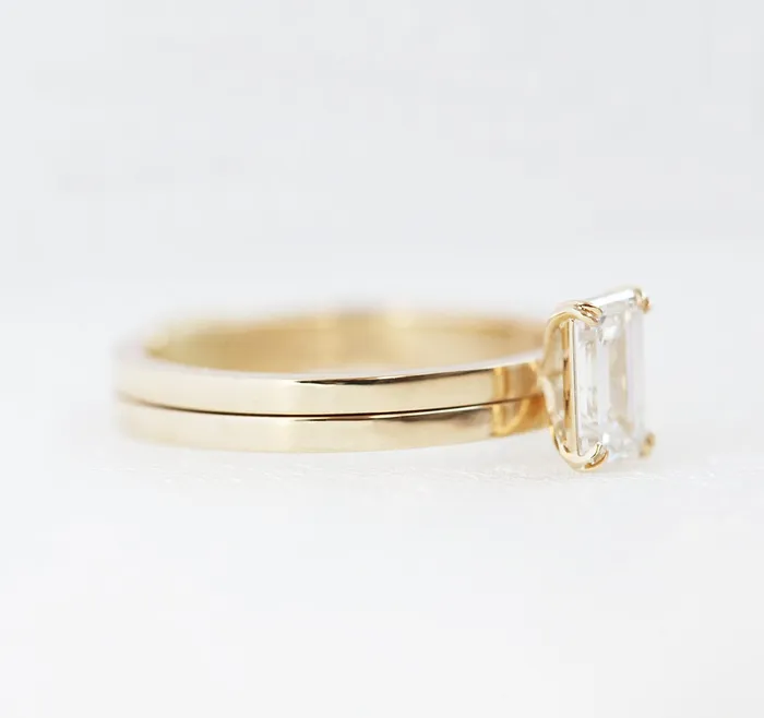 Capucinne Rings Emerald cut diamond engagement ring set 18k gold diamond