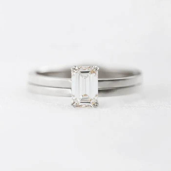 Capucinne Rings Emerald cut diamond engagement ring set 18k gold diamond