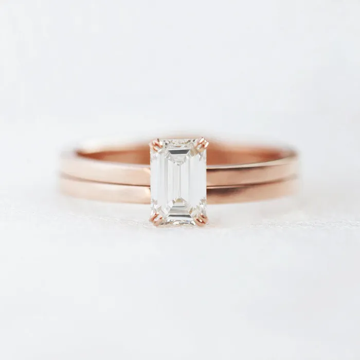 Capucinne Rings Emerald cut diamond engagement ring set 18k gold diamond