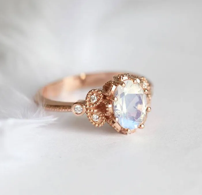 Capucinne Rings Moonstone Engagement Ring Rainbow Moonstone Ring