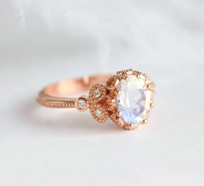 Capucinne Rings Moonstone Engagement Ring Rainbow Moonstone Ring