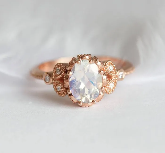 Capucinne Rings Moonstone Engagement Ring Rainbow Moonstone Ring