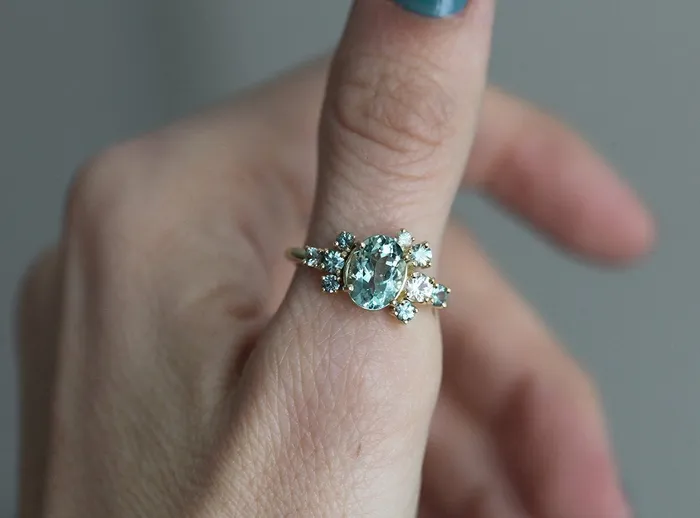 capucinne Rings Sawyer Green Tourmaline Sapphire Cluster Ring