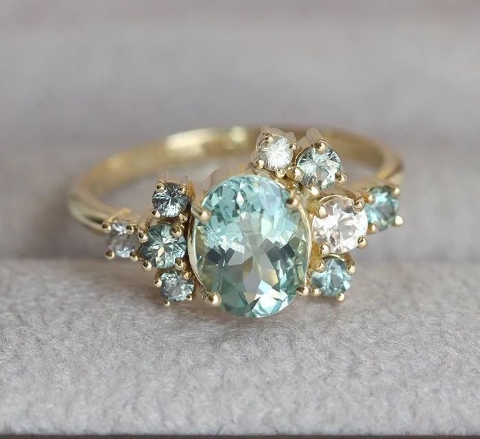 capucinne Rings Sawyer Green Tourmaline Sapphire Cluster Ring