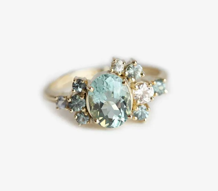 capucinne Rings Sawyer Green Tourmaline Sapphire Cluster Ring