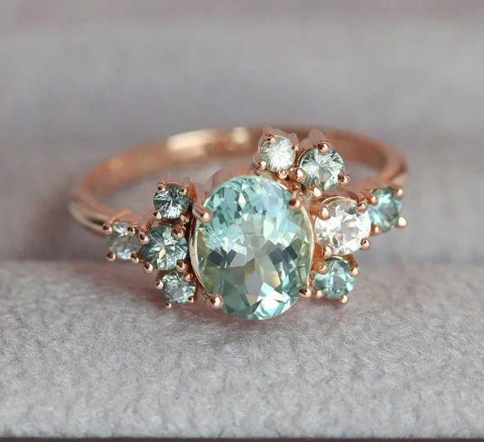 capucinne Rings Sawyer Green Tourmaline Sapphire Cluster Ring