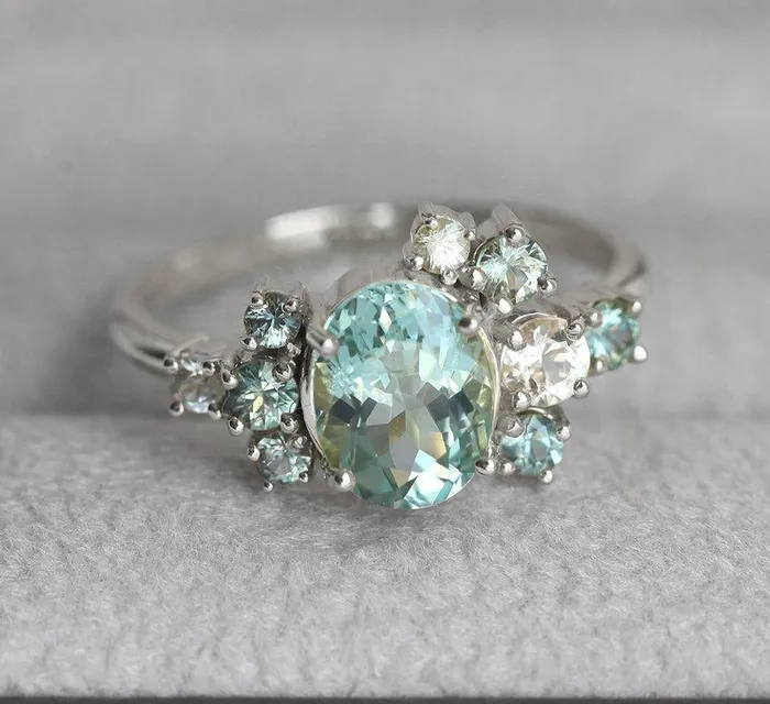 capucinne Rings Sawyer Green Tourmaline Sapphire Cluster Ring