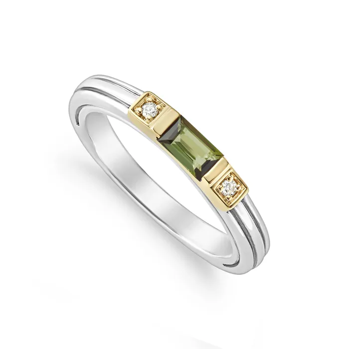 Caviar Color Green Tourmaline and Diamond Stacking Ring Lagos Rings