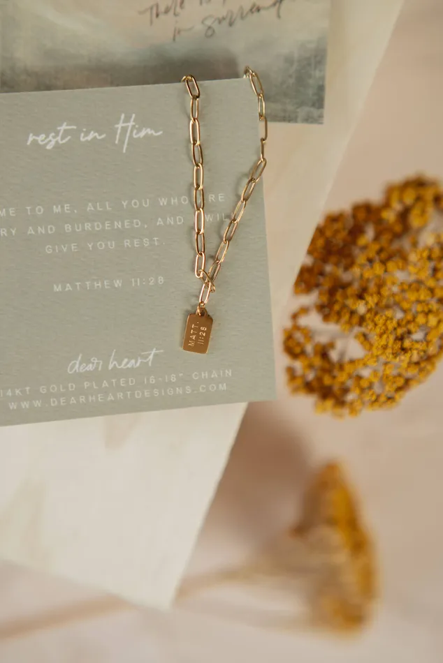 Dear Heart Necklaces Rest In Him Tag Necklace