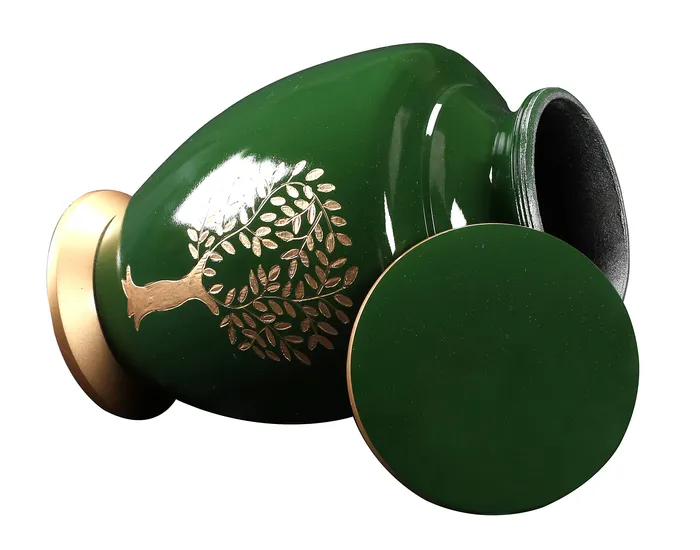 Dropshipped via Social Commerce Network ALPHA Living HOME Aluminum Cremation Urn Dark Green with Gold Engraved Life Tree 75x75x10 Secure Memorial Urn for Human Ashes Necklaces