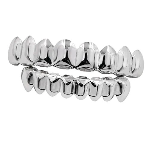 Dropshipped via Social Commerce Network Earrings ATORSE 18K Golden Plated Grills 8 Teeth Grill Set Halloween Vampire Props Silver