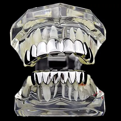 Dropshipped via Social Commerce Network Earrings ATORSE 18K Golden Plated Grills 8 Teeth Grill Set Halloween Vampire Props Silver