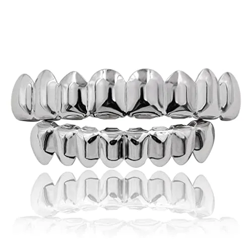Dropshipped via Social Commerce Network Earrings ATORSE 18K Golden Plated Grills 8 Teeth Grill Set Halloween Vampire Props Silver