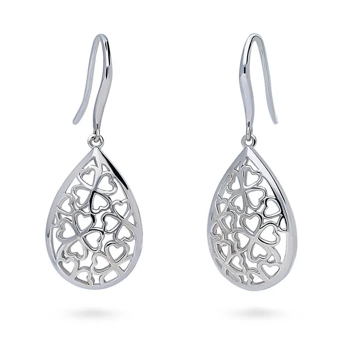 Earrings BERRICLE Clover Teardrop Fish Hook Earrings in Sterling Silver
