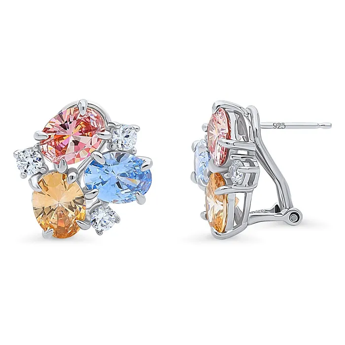 Earrings BERRICLE Cluster Blue CZ Necklace and Earrings in Sterling Silver