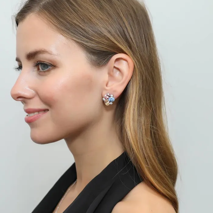 Earrings BERRICLE Cluster Blue CZ Necklace and Earrings in Sterling Silver