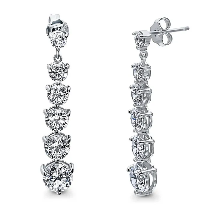 Earrings BERRICLE Graduated CZ Earrings in Sterling Silver