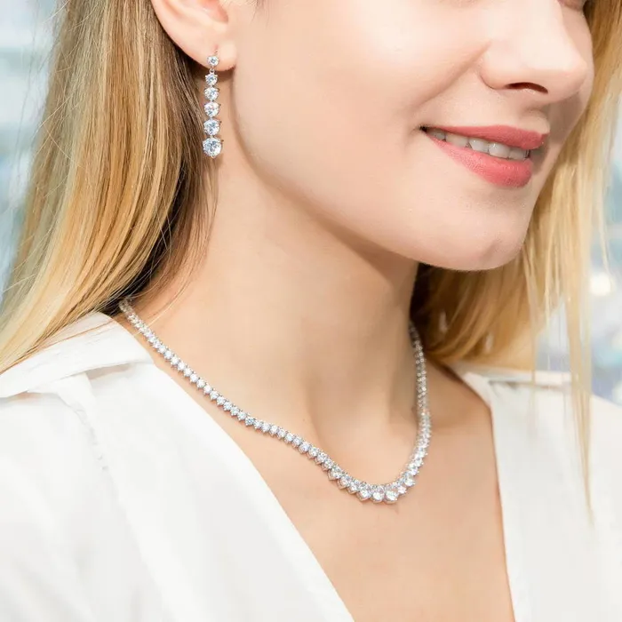 Earrings BERRICLE Graduated CZ Earrings in Sterling Silver